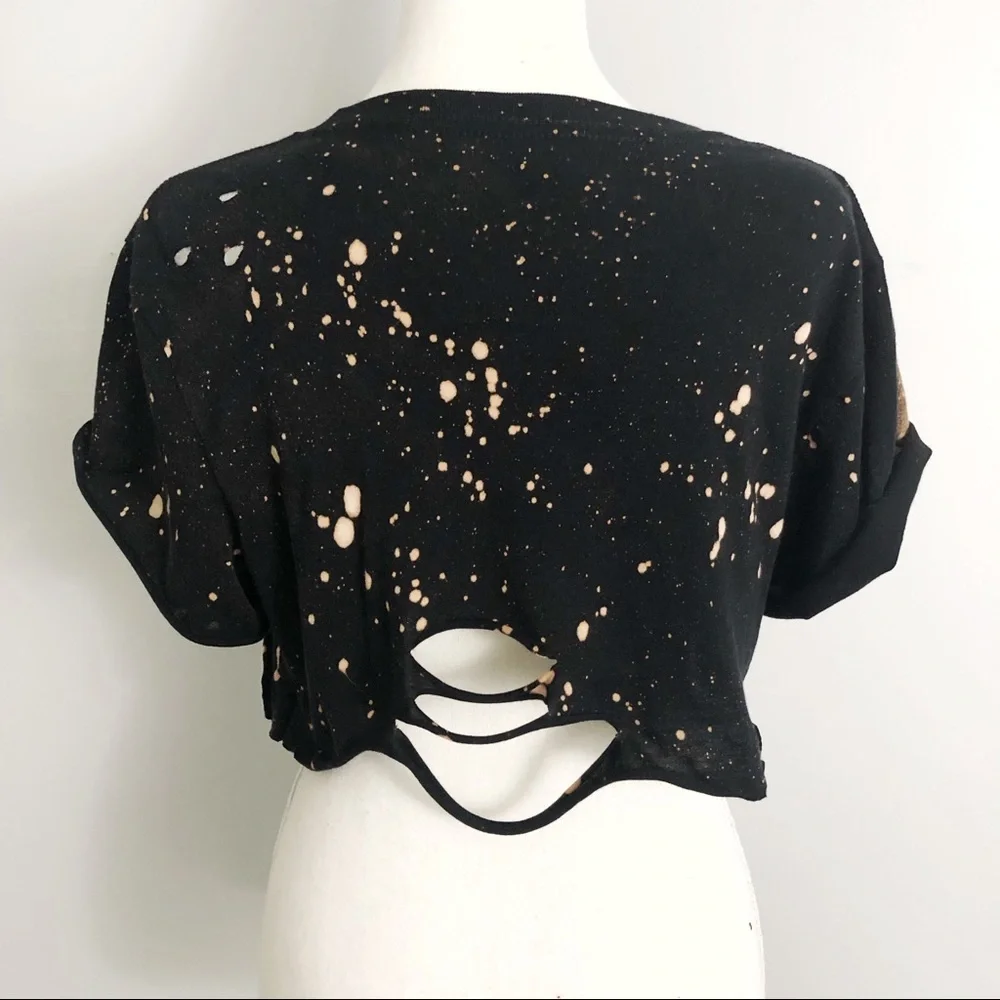 NEW Bleached Crop top Shirt Distressed, S-5X - Picture 2 of 5